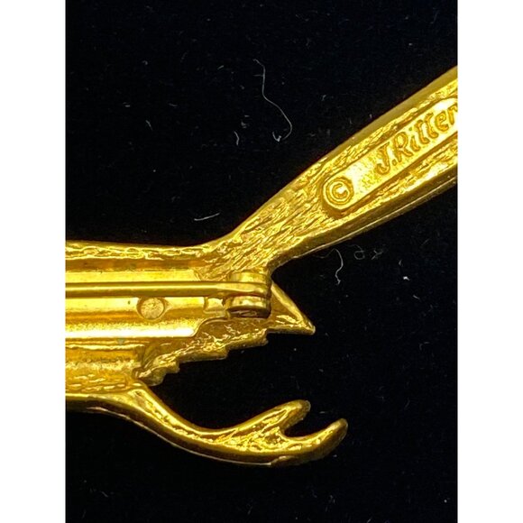 Vintage J Riller Gold-Tone Roadrunner Brooch With Turquoise Eye Accent J0261 - Picture 8 of 10